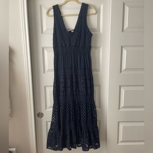 Reba Embroidery Navy Maxi Dress